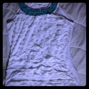 White Frilled Tank Top w/Turqoise Beaded Collar